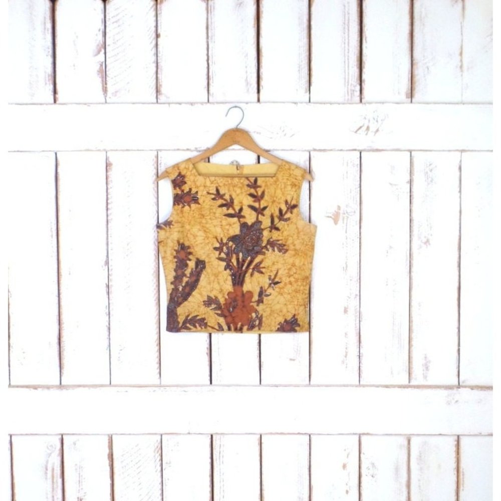 Vintage tribal batik cotton sleeveless crop top